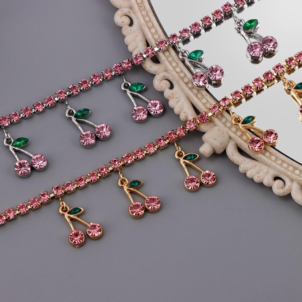 Bransoletka na kostkę z cyrkoniami - wisienki