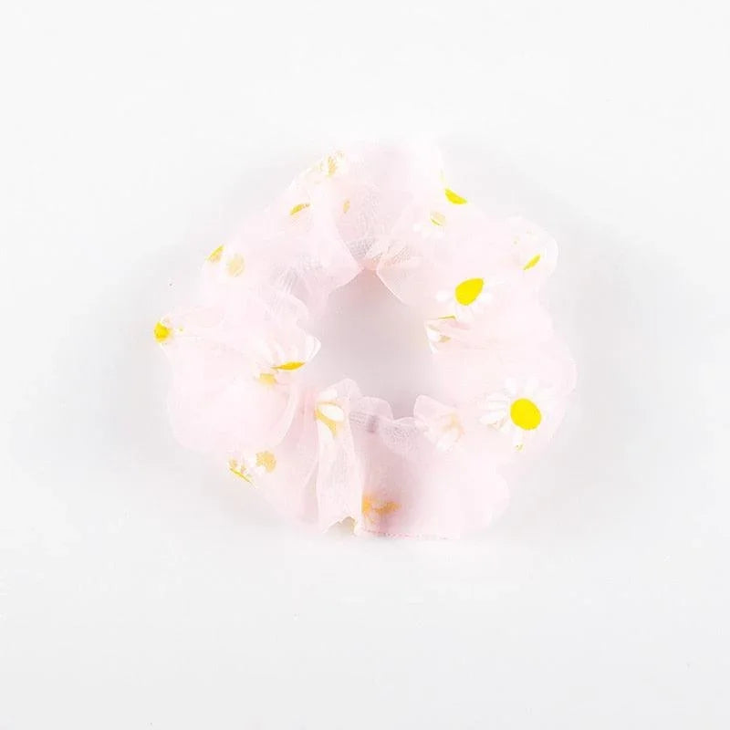 Dziewczęca gumka do włosów scrunchie z motywem kwiatuszków
