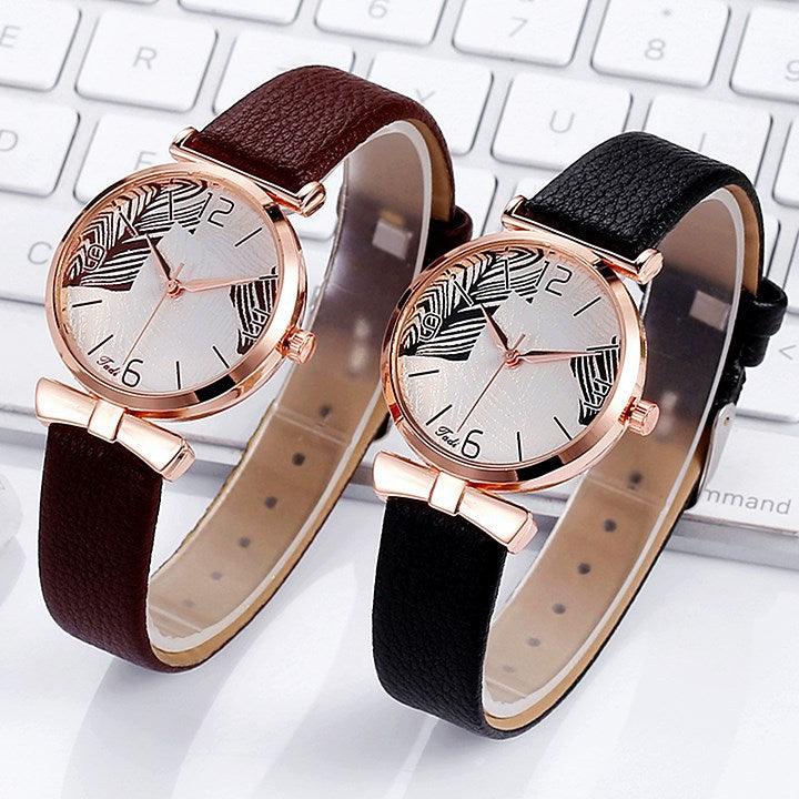 Damski minimalistyczny zegarek z motywem liści