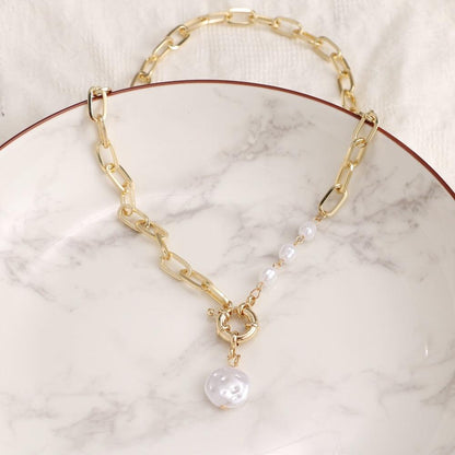 Naszyjnik łańcuch z perłami